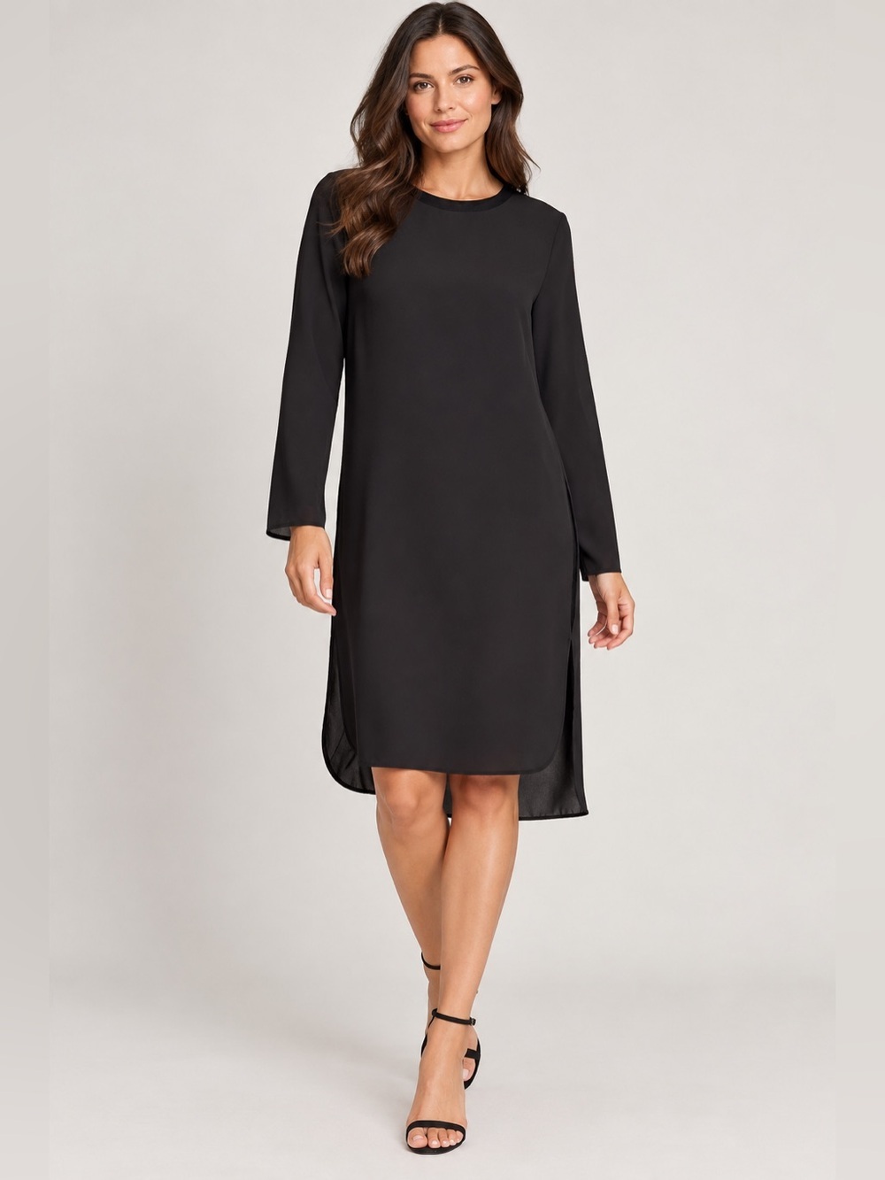 Halston Black Long Sleeve Shift Dress | Size Small